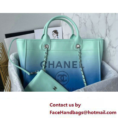 Chanel Shaded Calfskin & Silver-Tone Metal Shopping Bag AS3351 Turquoise & Blue 2024